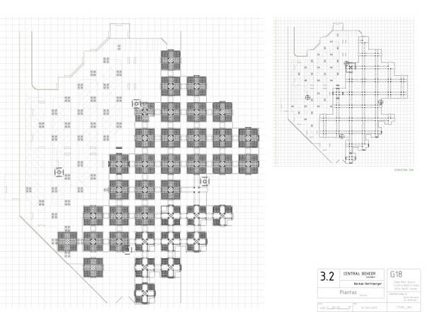 Heztberger,centraal beheer, plantas, secciones, plants, cuts, sections, elevations,historia,construccion,construction,axonometria