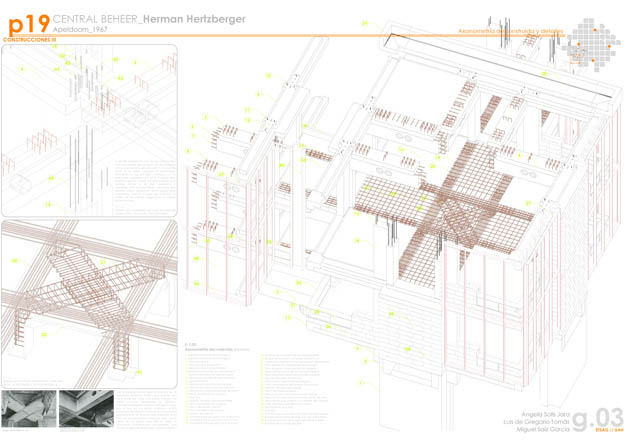 Heztberger,centraal beheer, plantas, secciones, plants, cuts, sections, elevations,historia,construccion,construction,axonometria