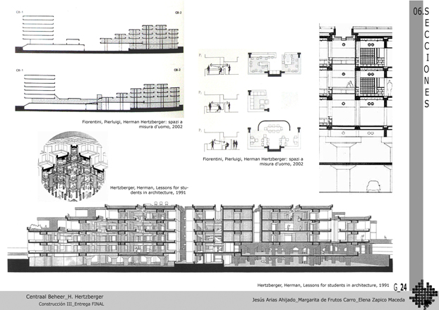 Heztberger,centraal beheer, plantas, secciones, plants, cuts, sections, elevations,historia,construccion,construction,axonometria